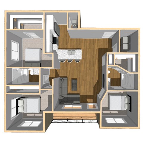 Floor plan for 3 beds, 2 baths, 1234 sqft